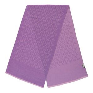 Gucci Purple GG Monogram Logo Wool Silk Scarf